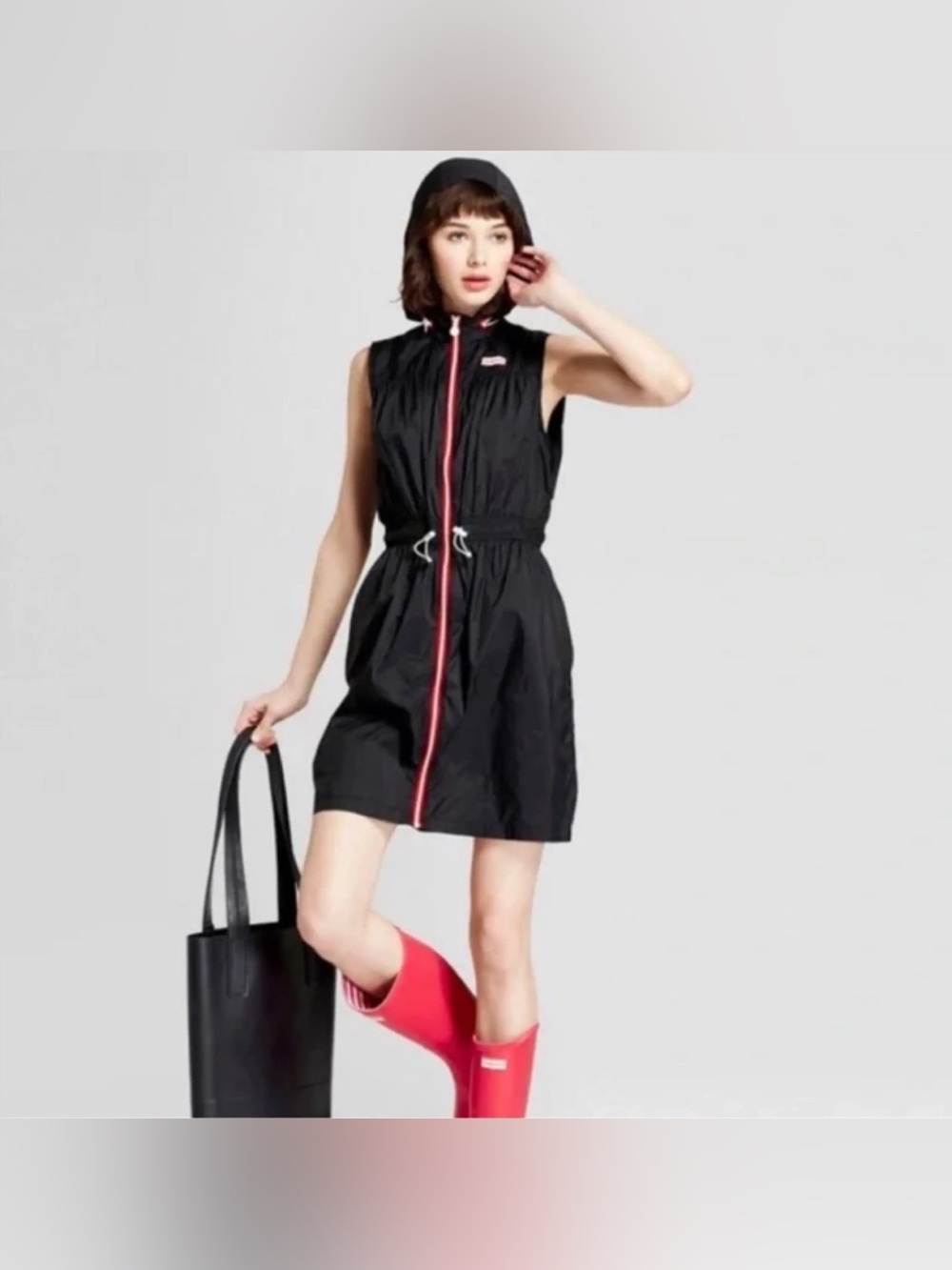 Hunter Black Hooded Rain Anorak with Red Trim